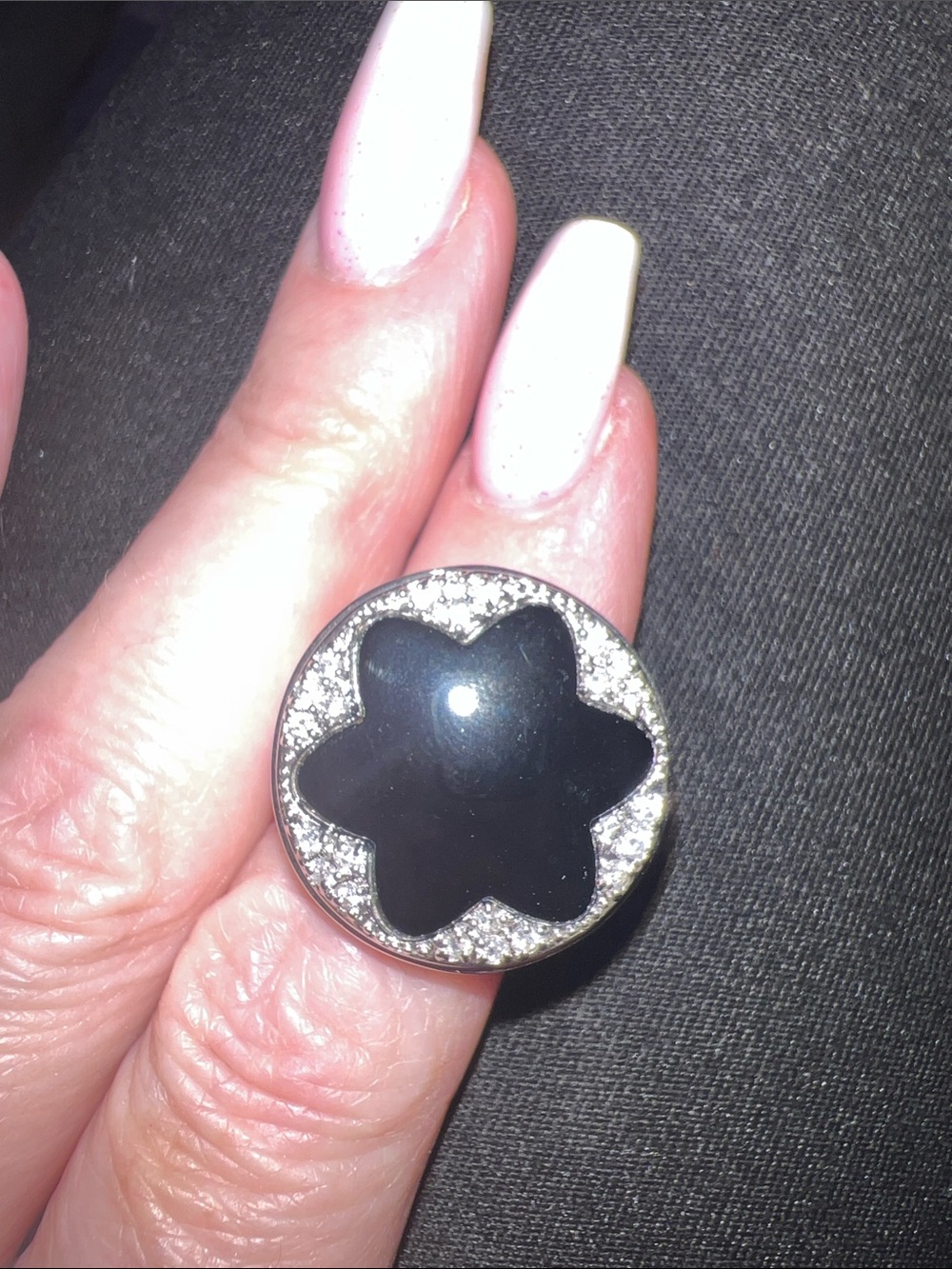 Sterling Silver Black flower/stsr Statement Ring with cubic zirconia - Picture 4 of 5